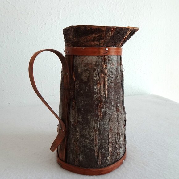 Handmade Wood Tree Bark Pitcher Vase 7.5” Vintage Rustic Natural Earthy Textured - Picture 8 of 14